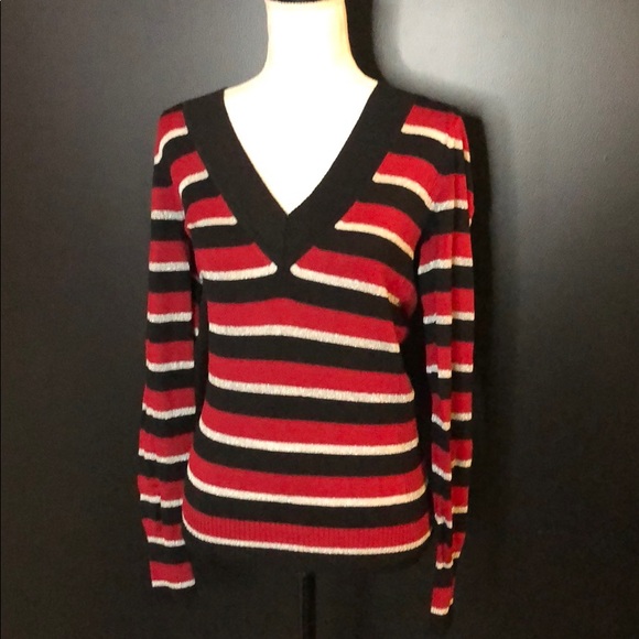 Express Sweaters - Express red black silver metallic stripe sweater